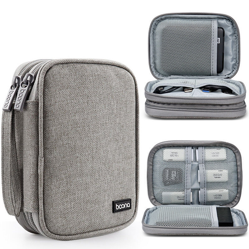 Double Layer Black Shockproof External Hard Drive Carrying Case for 2.5 inch Digital and USB Cable