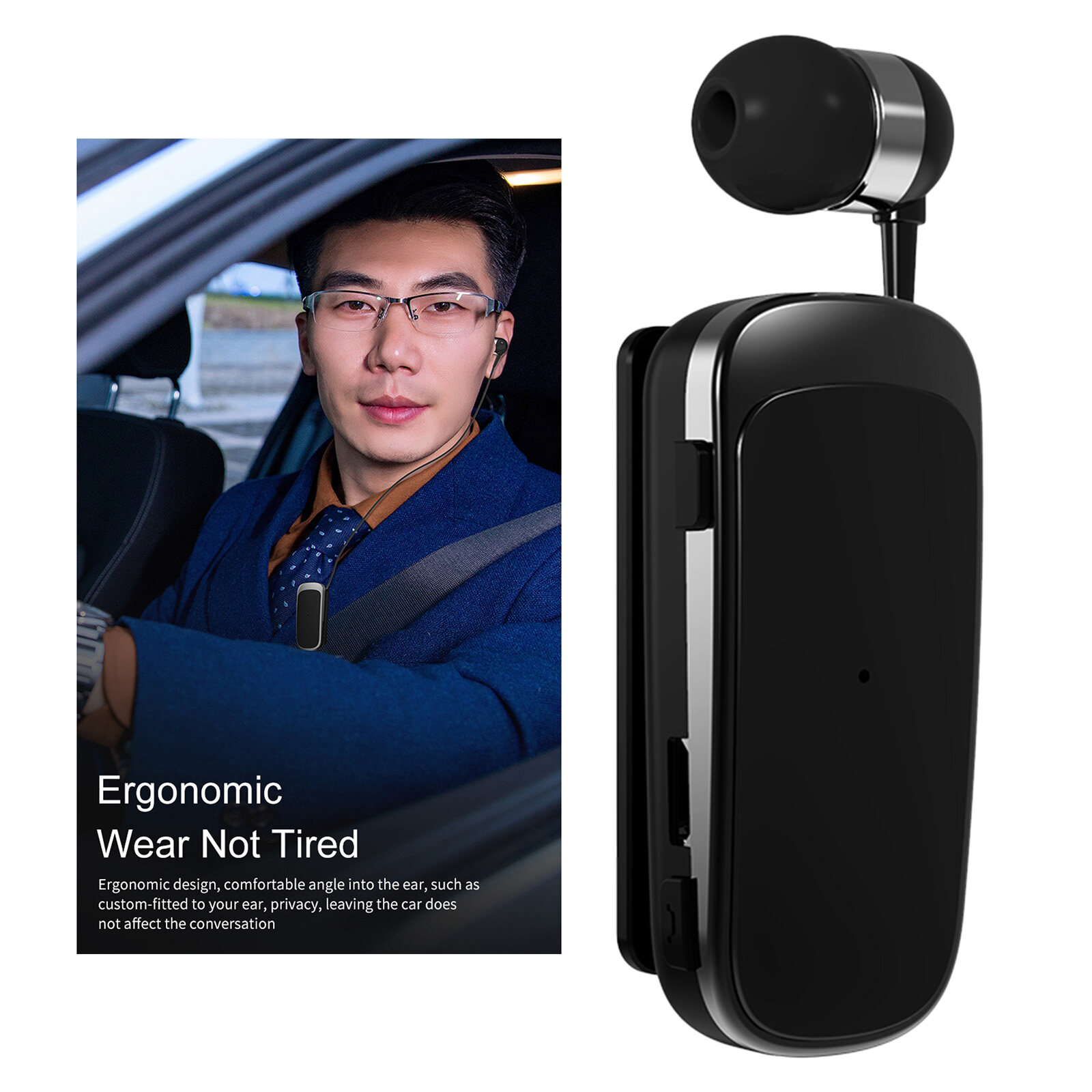 CCCUE FineBlue K52 Retractable Wireless Bluetooth Headset Business Earphone Clip