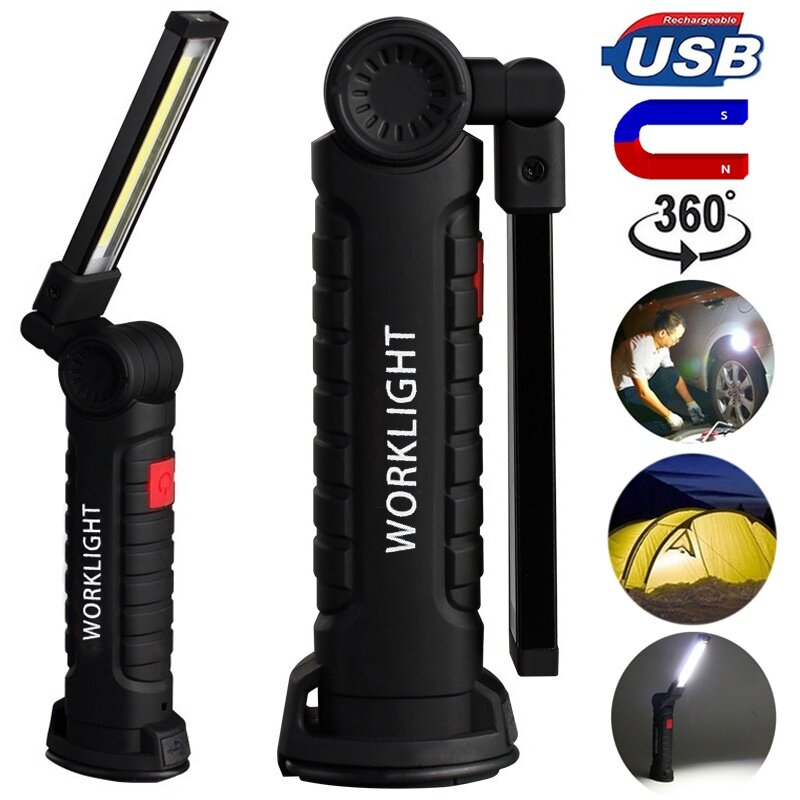 ALEVIN Handheld 5 Mode COB Flashlight Cordless Rechargeable Magnetic LED Torch Flexible Inspection Lamp Work Light for Outdoor Camping Car Truck