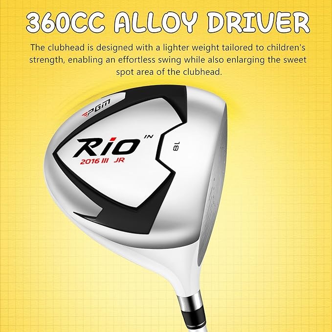 PGM Junior Golf Clubs Set - Kids Golf Clubs for Ages 3-5, 6-8, 9-12 | Right Handed - Oversized Sweet Spot 360cc Driver - Lightweight Graphite Shafts - Golf Stand Bag
