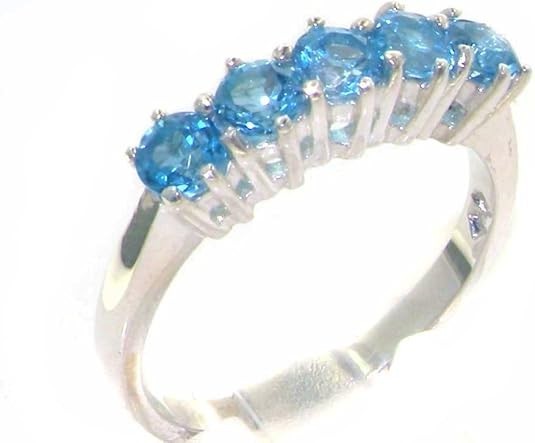 LetsBuyGold 10k White Gold Natural Blue Topaz Womens Eternity Ring - Sizes 4 to 12 Available