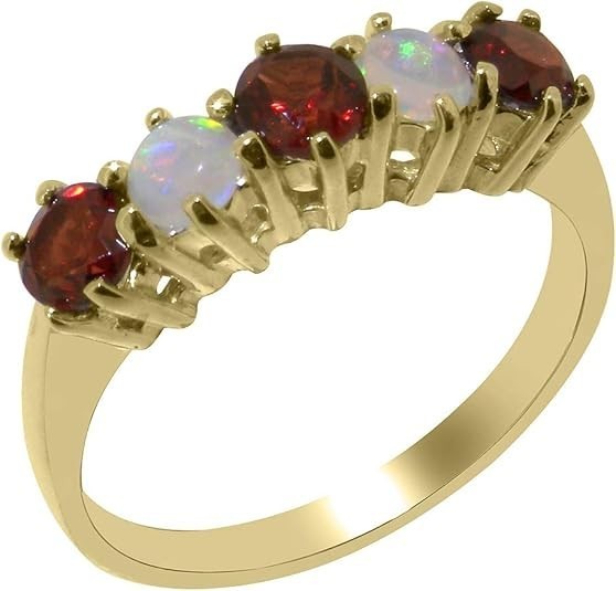 LetsBuyGold 14k Yellow Gold Natural Garnet & Opal Womens Eternity Ring - Sizes 4 to 12 Available