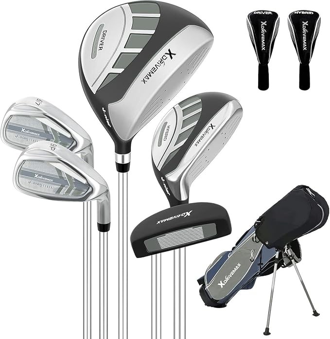 6 Pieces Kids Golf Club Set, Junior Golf Club Set Ages 4-12 Includes Stand Bag, 1# Drive, 5# Hybrid, 6/7#, 9/P# Irons and Putter Right Hand for Boys Girls,Gray,6-10 Ages